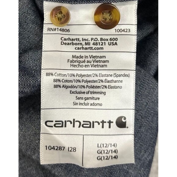 Carhartt Chambray Shirt Flex Women's Large (12/14) Blue Button-Up Long Sleeve - Picture 7 of 7